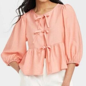 A New Day Light Coral Bow-Accent Blouse